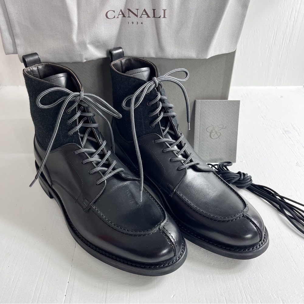 Canali Split Toe Lace Up Pull Tab Boots Size 9 NWT Black